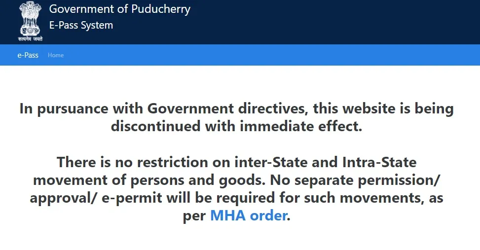 puducherry government announced e pass cancel 